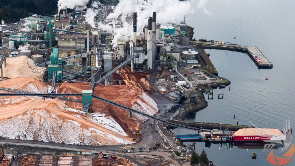 Aerial industrial helicopter shot